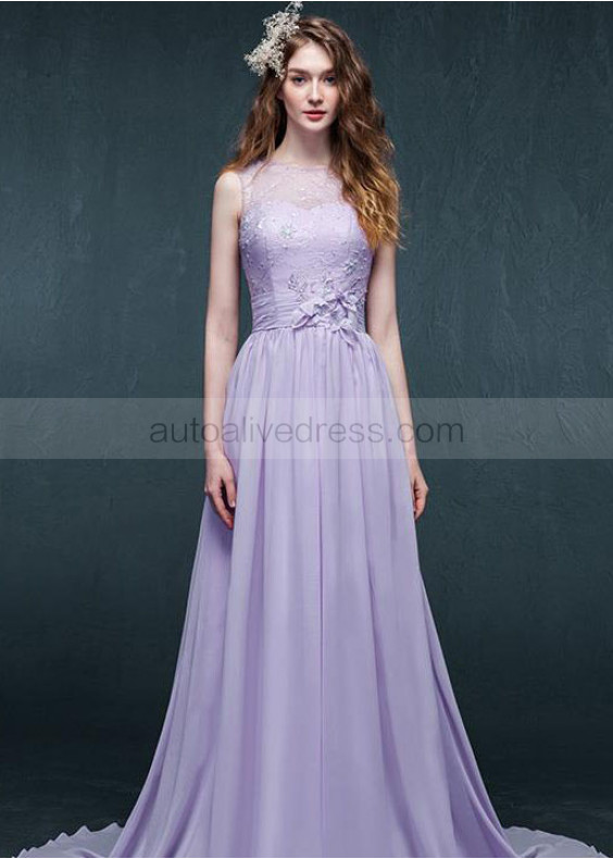 Lilac Chiffon Keyhole Back Long Evening Dress